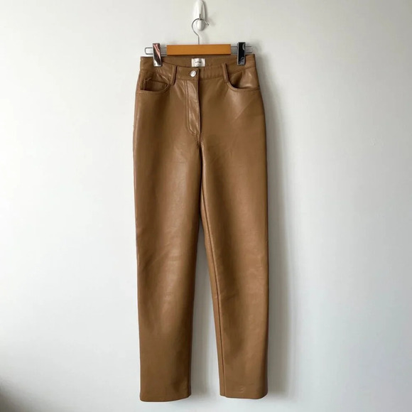Aritzia Wilfred The Melina Pant High Waisted Vegan Leather Pants Constant Camel - Picture 6 of 10